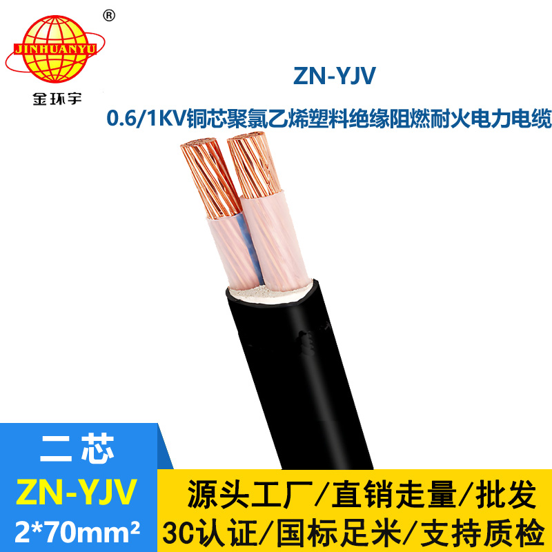 金環(huán)宇電線電纜 yjv二芯電纜ZN-YJV 2X70平方 阻燃耐火電力電纜
