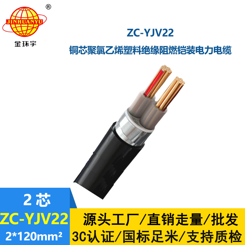 金環(huán)宇電纜 ZC-YJV22 2X120平方 交聯(lián)阻燃電纜 鋼帶鎧裝電纜
