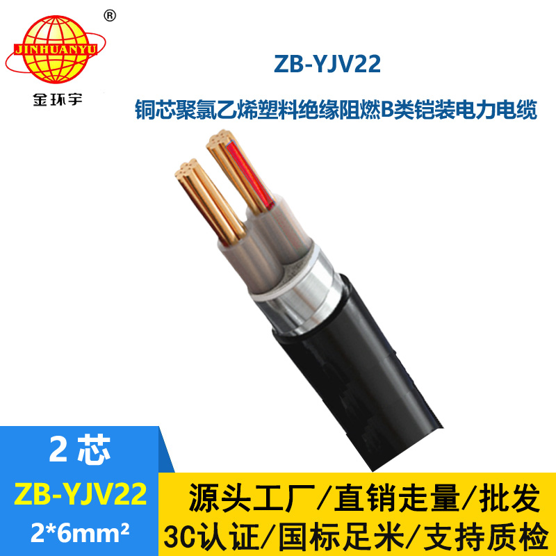 金環(huán)宇電纜 銅芯低壓阻燃電纜ZB-YJV22-2X6平方鎧裝電纜