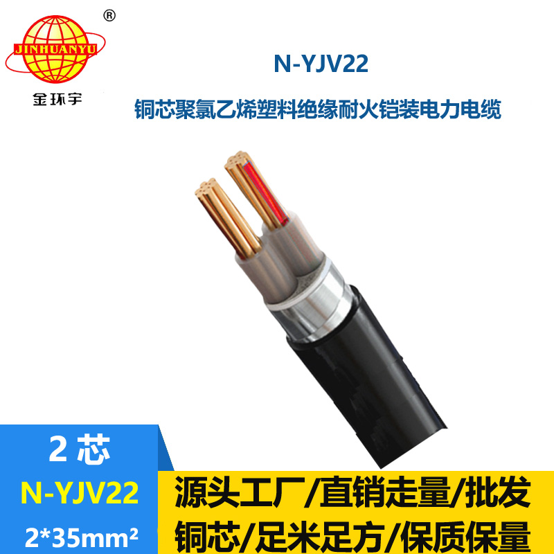 金環(huán)宇電線電纜 N-YJV22-2X35平方 鎧裝耐火電線電纜 深圳yjv22電纜