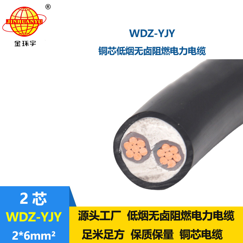 金環(huán)宇電線電纜 WDZ-YJY 2X6平方 深圳銅芯交聯低煙無鹵電線電纜