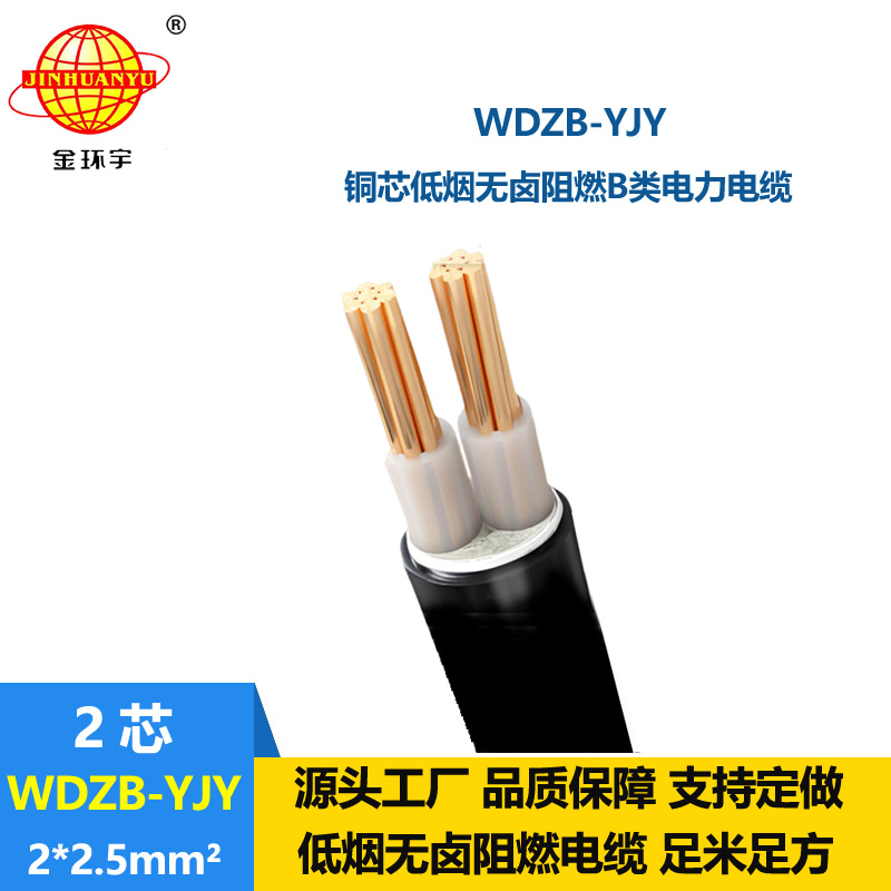 金環(huán)宇電線電纜 低煙無鹵阻燃b級(jí)電纜WDZB-YJY2X2.5平方電力電纜