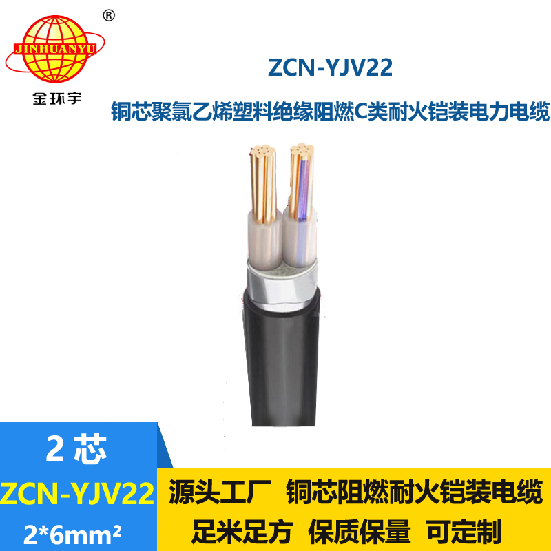 金環(huán)宇電線電纜 阻燃耐火電纜ZCN-YJV22-2X6平方y(tǒng)jv22鋼帶鎧裝電纜